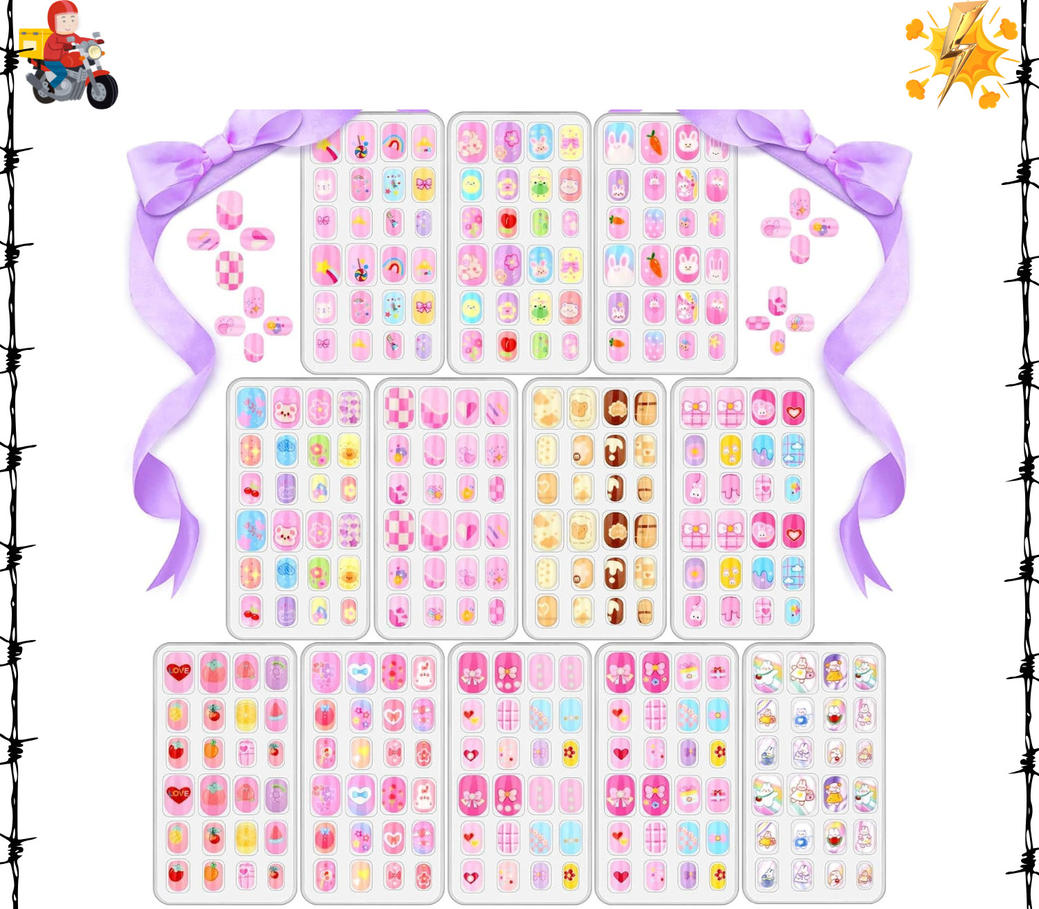 288 Pieces Kids Stick on Nails Girls, Acejoz Fake Nails Set Self Adhesive Press