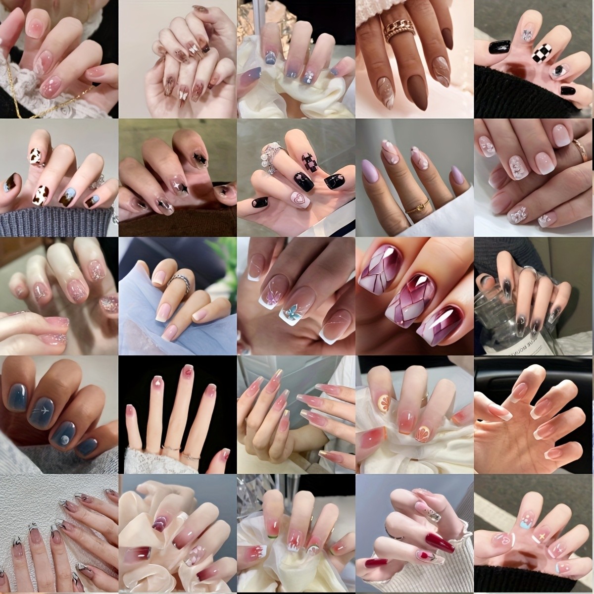 120 Wearable Nail Blends, Multiple Patterns and Shapes, Detachable Fake Nails