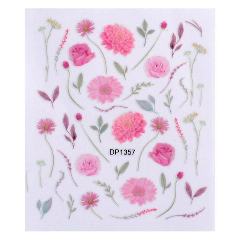 Pink Flower Bloom Branches Nail Stickers Rose Daisy Blue Lily Bird Butterfly