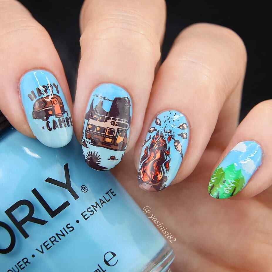 B070 Campfire Stories Stamping Plate For Stamped Nail Art Design