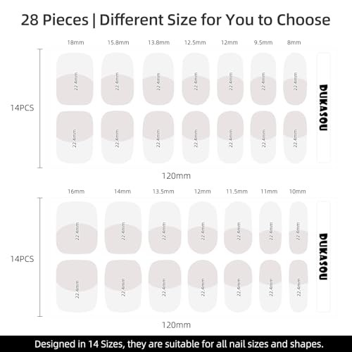 Semi Cured Gel Nail Strips, 28 pcs French Tip Gel Nail Stickers for Women Work