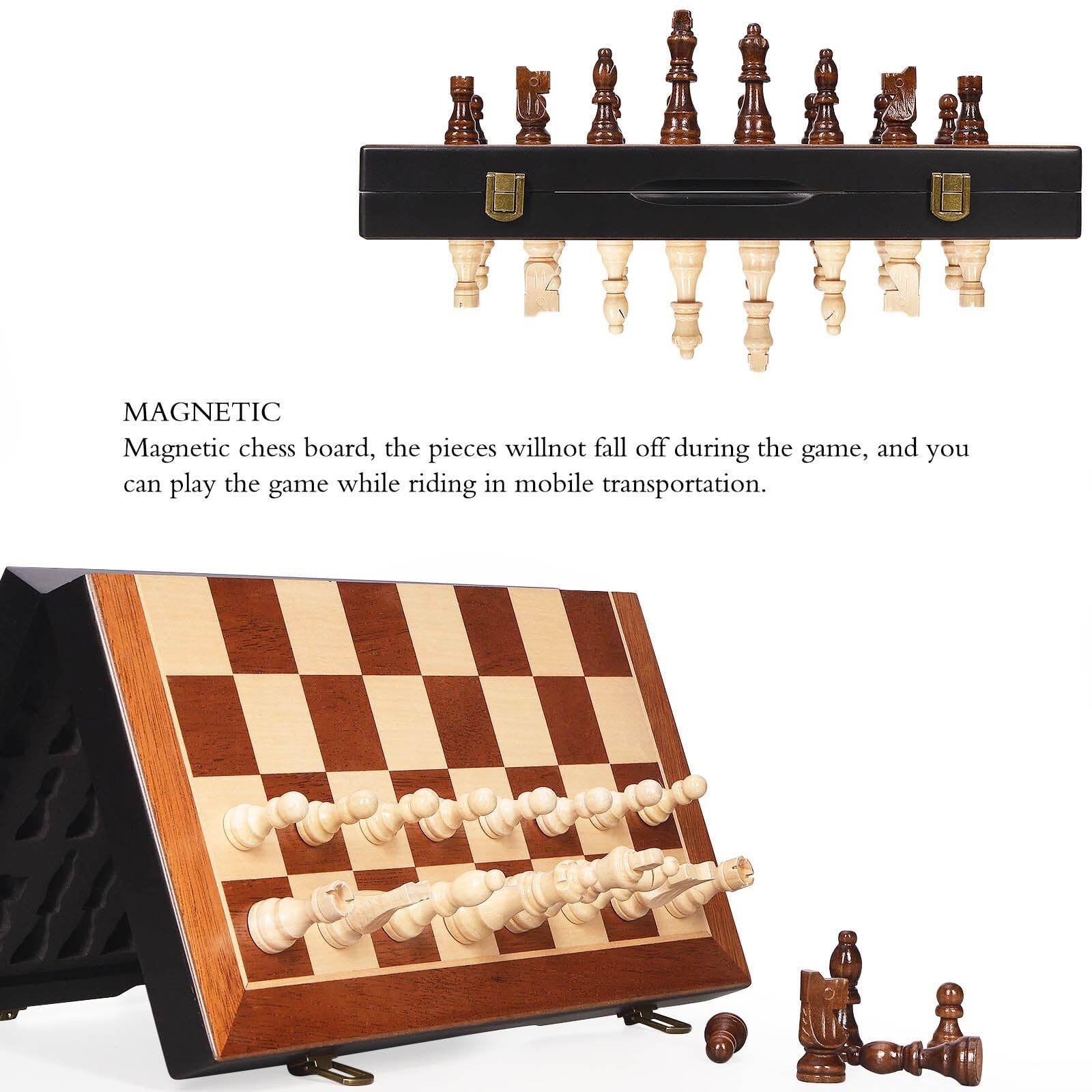 BIVOMON Chess Magnetic Wooden Set 15″ 15.35*15.35*0.98 inches, Brown