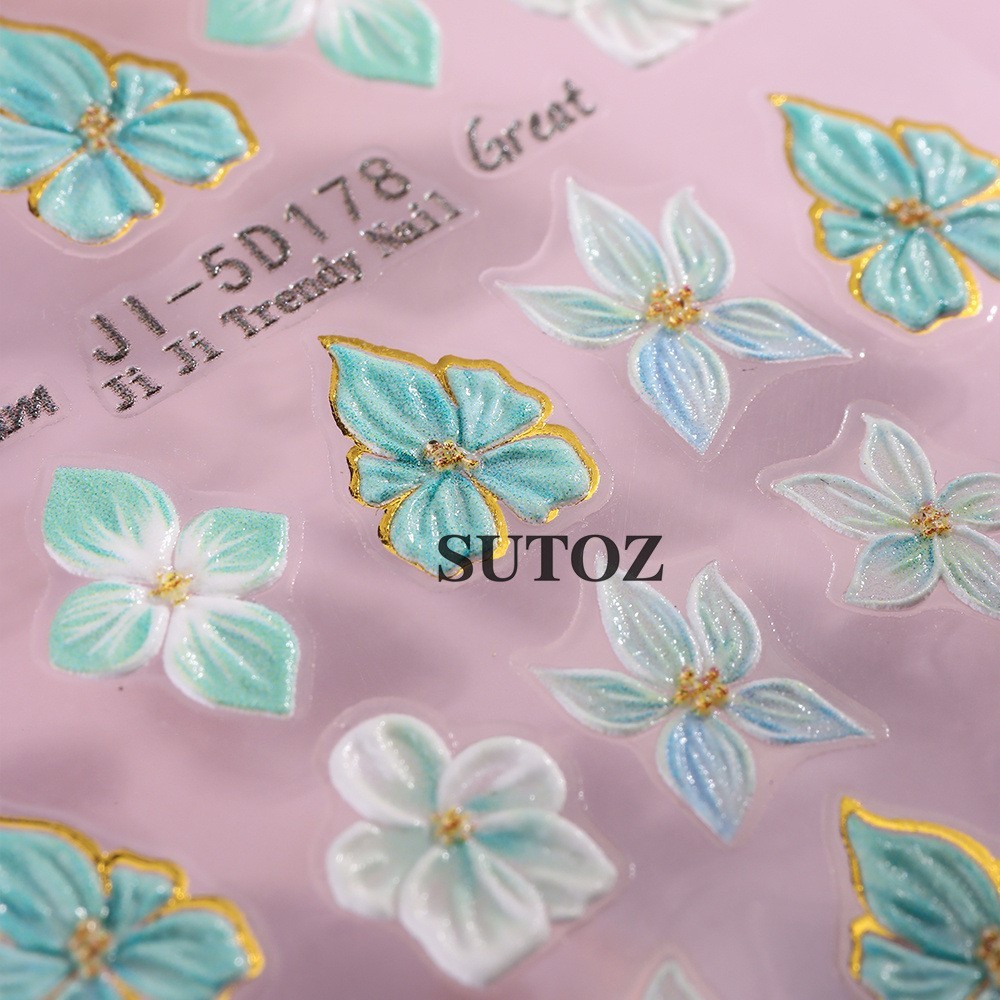3D Daisy Bee Flower Embossed Lily Hibiscus Floral Nail Art Stickers Decor NH29