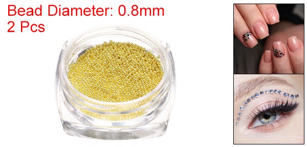 2pcs Nail Art Beads 0.03″ Mini Metal Caviar Nails Beads Ball for DIY Craft Gold