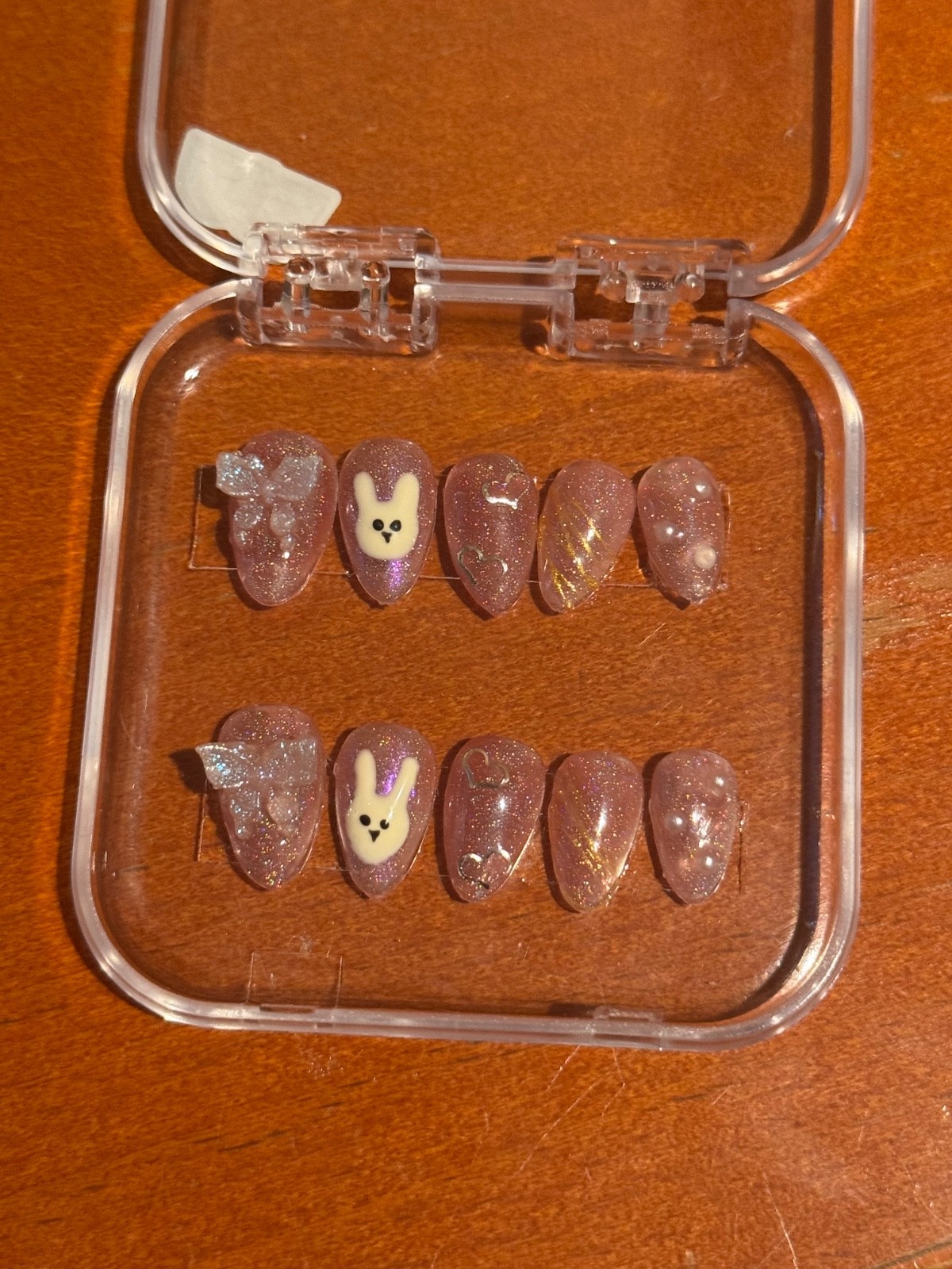 Homemade CUSTOM Press-On Nails, Oval, XS/S, Short, Pink/Sparkly, Tweens, 3D Gem