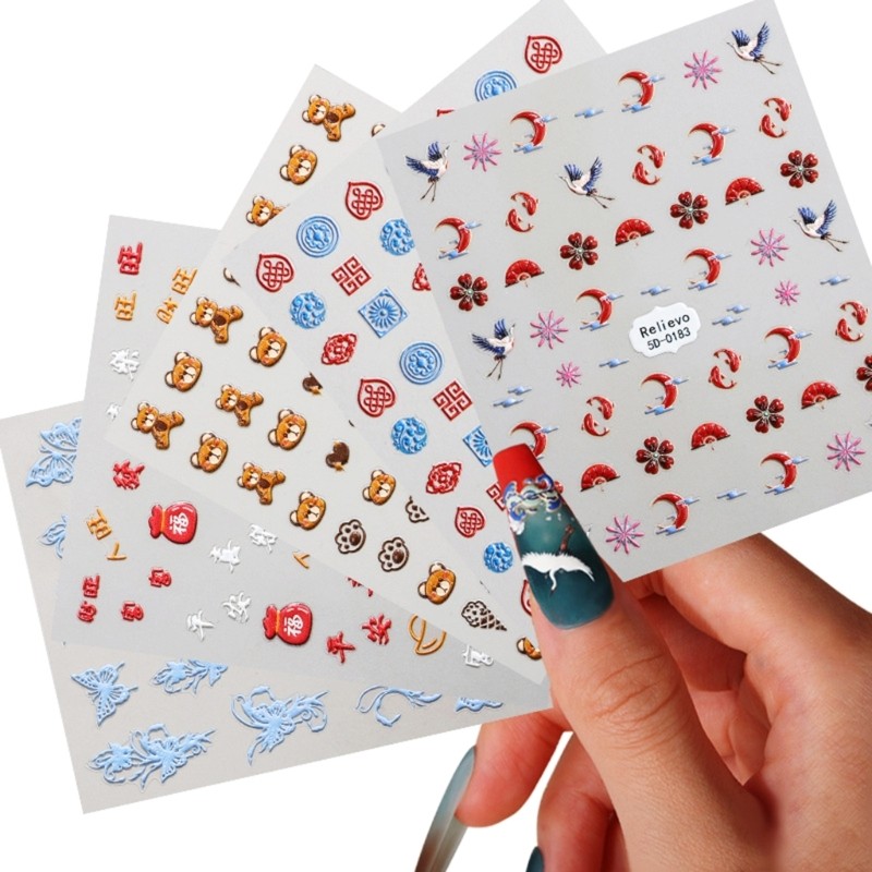 Stereoscopic Adhesive Nail Art Stickers Decals Engraved Nail Art Decor for Women