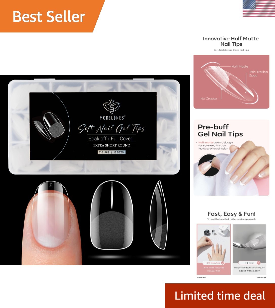 Pre-shaped Half Matte Extra Short Round Nails – 510 Pcs for DIY Beauty