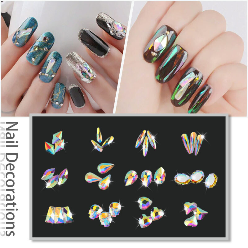 100pcs Nail Art Rhinestones Glitter Diamond Crystal Gems 3D Tips DIY Decoration