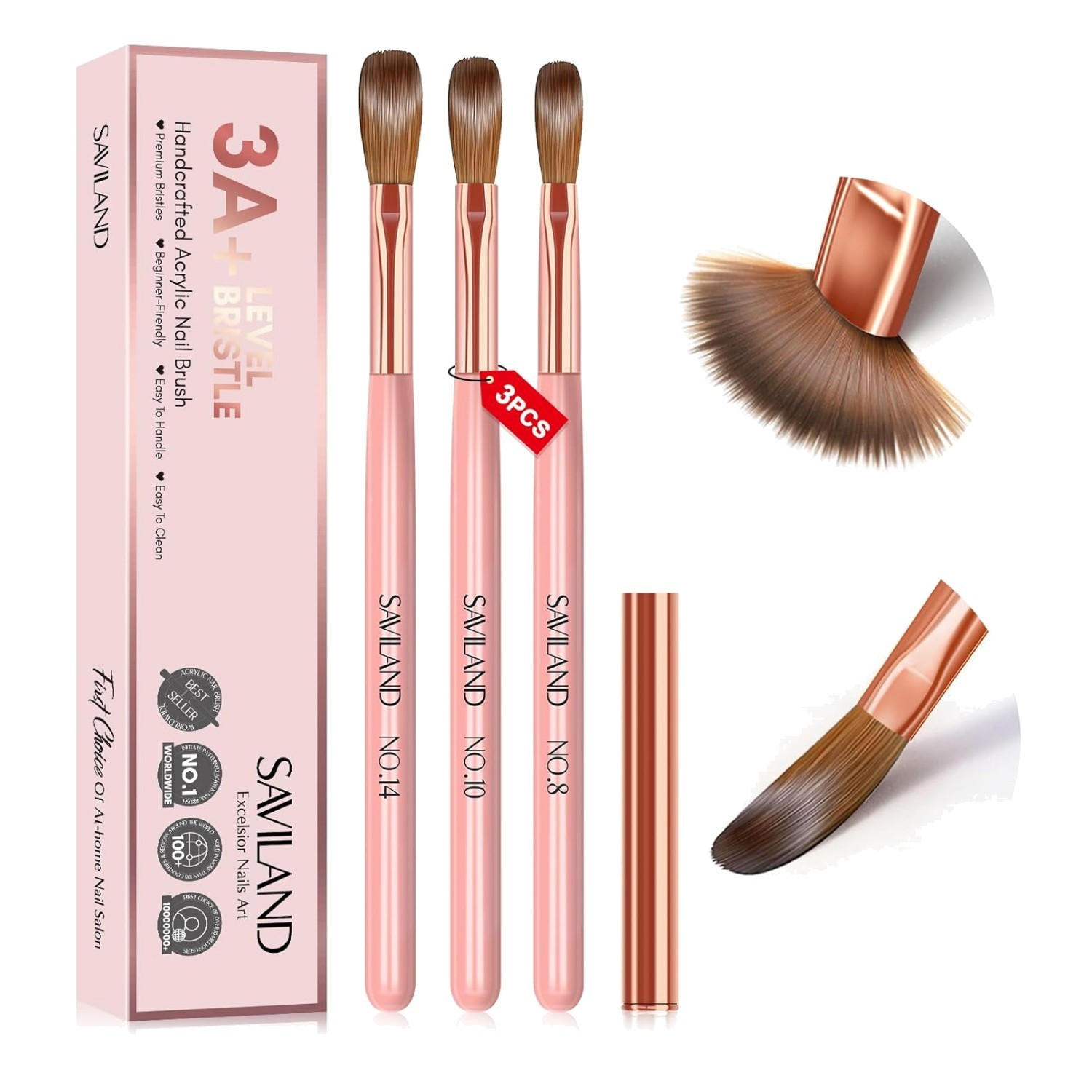 3PCS Pink Handle Acrylic Nail Brush Set – Perfect for Nail Extensions & Carving
