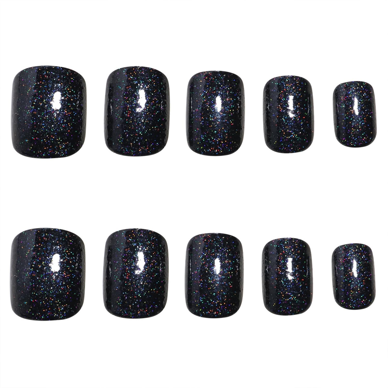 Tyuimhx Black Press on Nails Short Square 0.04 Fl Oz (Pack of 24), Multicolor