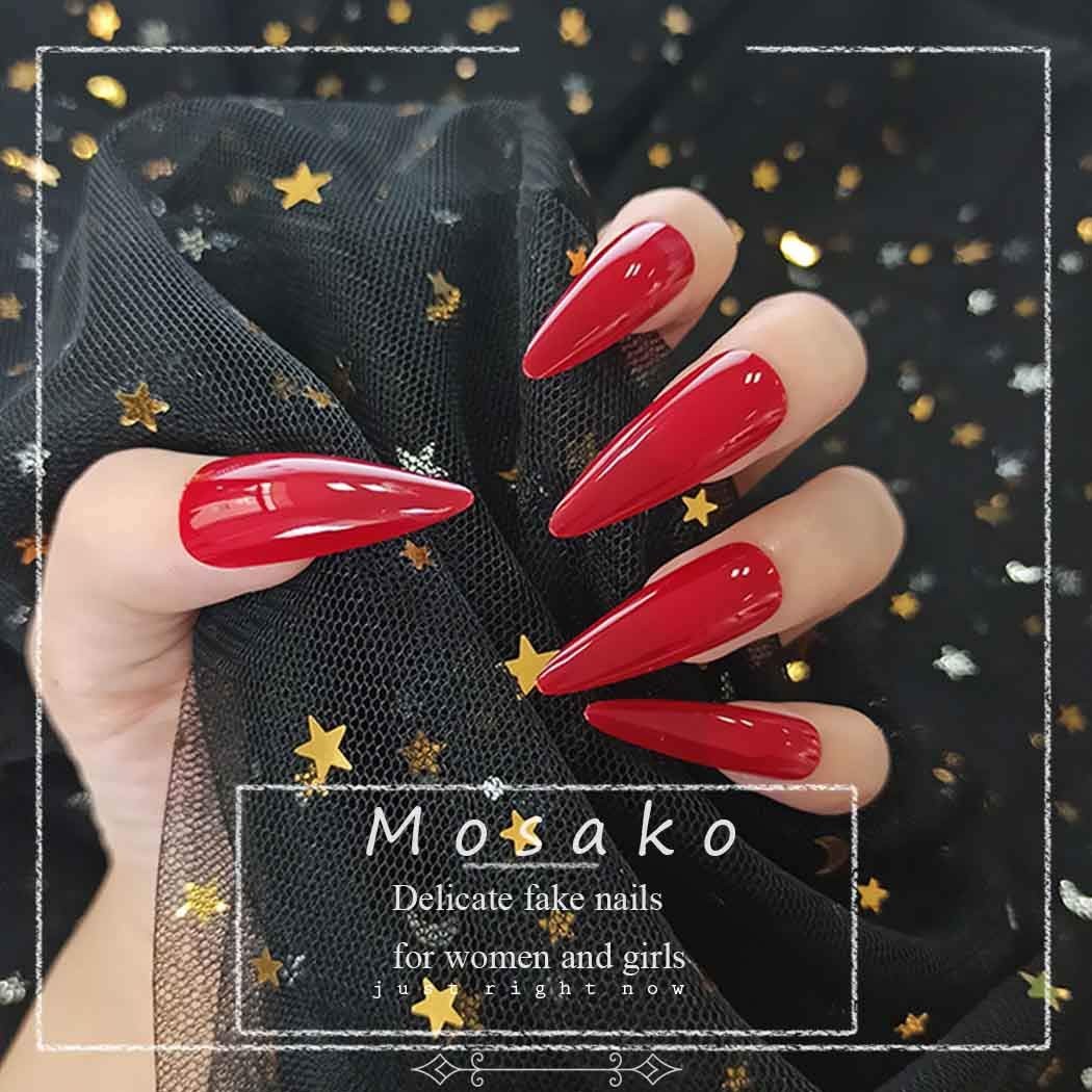 Stiletto Press on Nails Extra Long Fake Nail Red False Nails Tips Glossy Full…