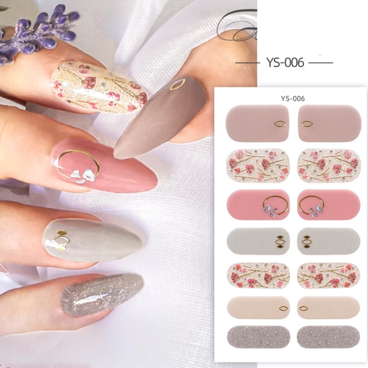 8 Sheets Semi Cured Gel Nail Strips Glitter Wraps Polish Color