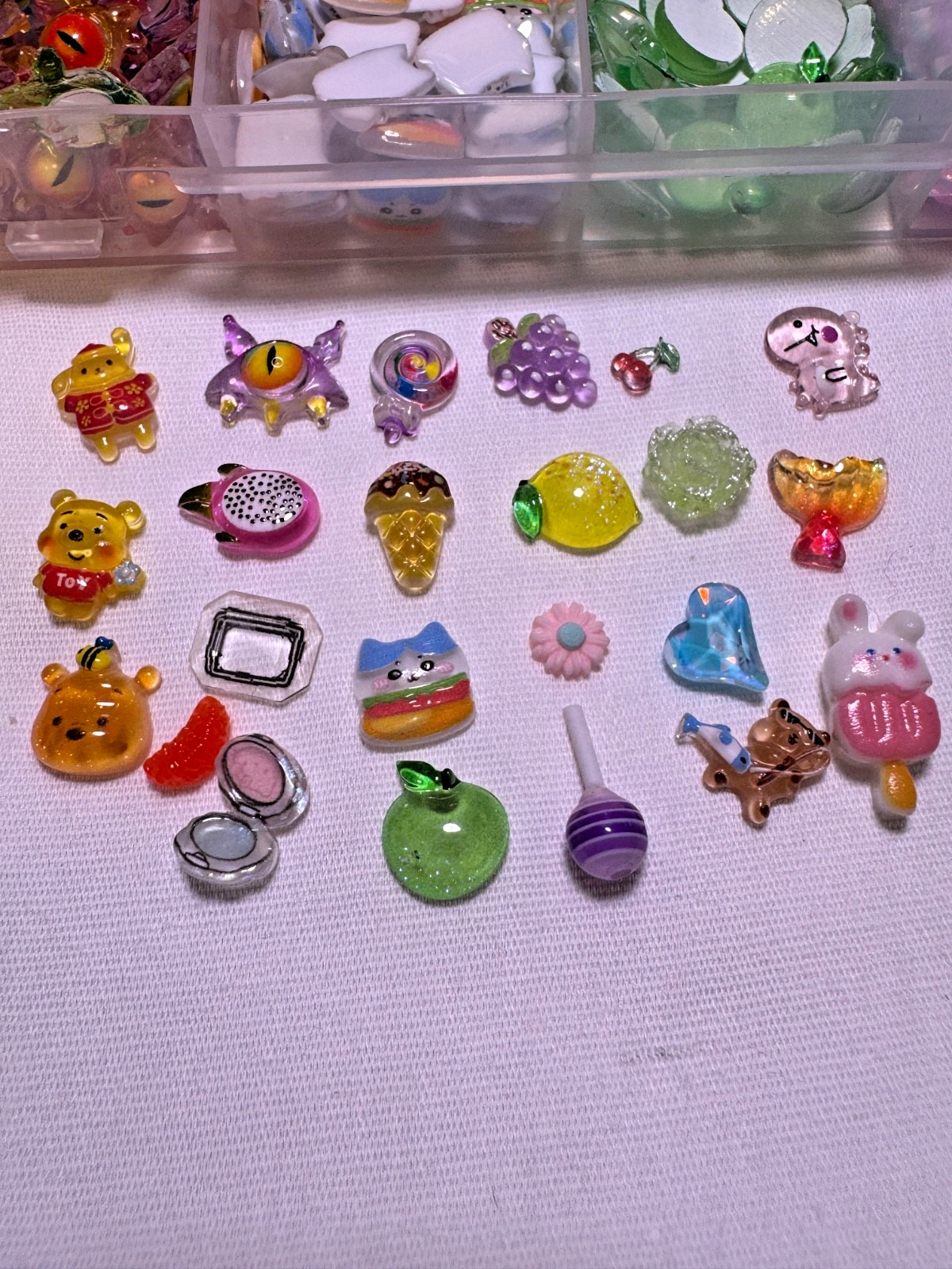 HUGE lot of Nail Charms!! Storage Boxes included! Labubu Stitch Pooh SpongeBob