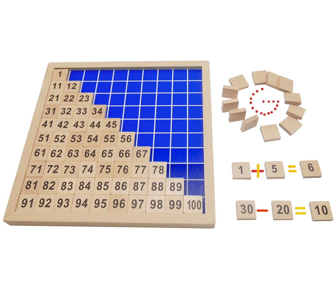 CICITOYWO Wooden Hundred Board Montessori Math 8.46 x x 0.6 inches, Blue