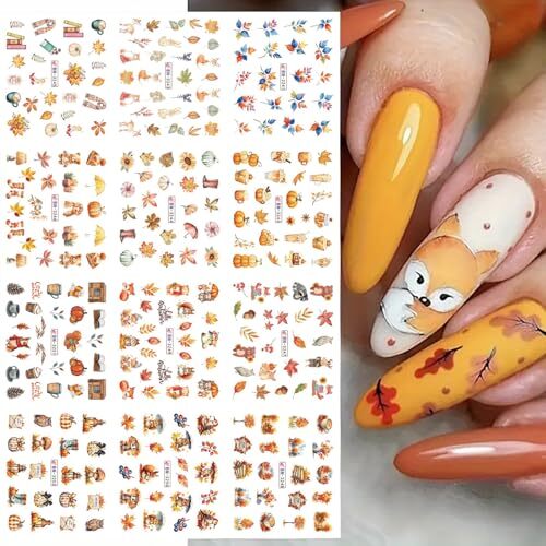 Fall Nail Stickers 12 Sheets Fall Leaf Nail Decals Water Transfer Design 1