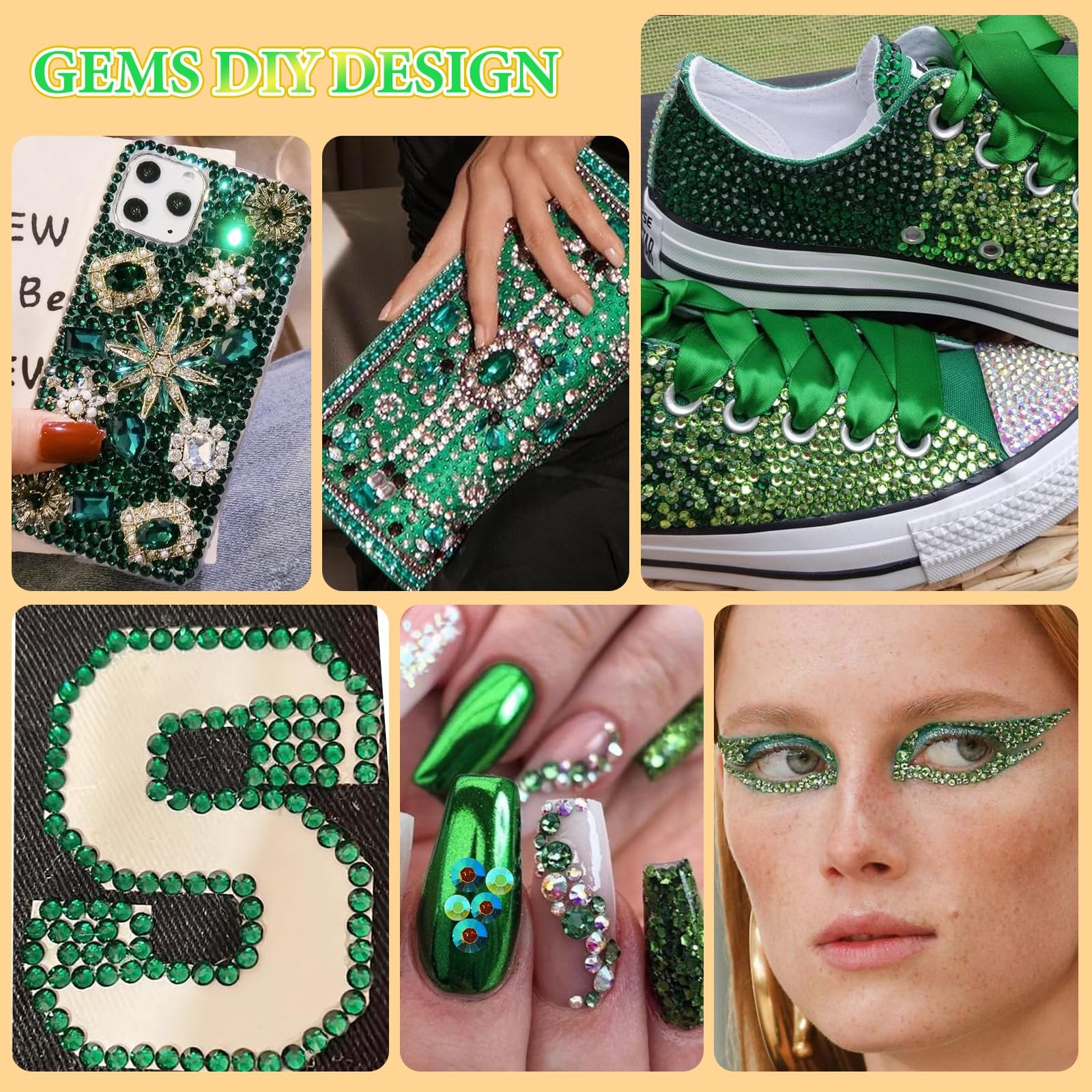 15000 Pcs Green Resin Rhinestones for Crafting, Flatback 2-6 mm Gems Jelly Rh…