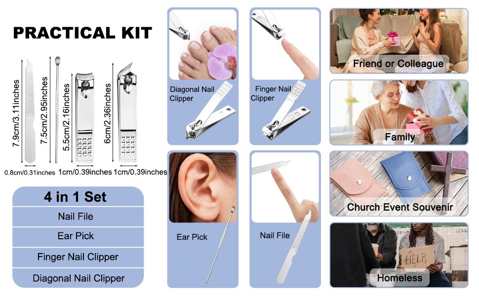 100 Sets Finr Nail Clipper Set Bulk,4 in 1 Adult Stainl Steel Travel