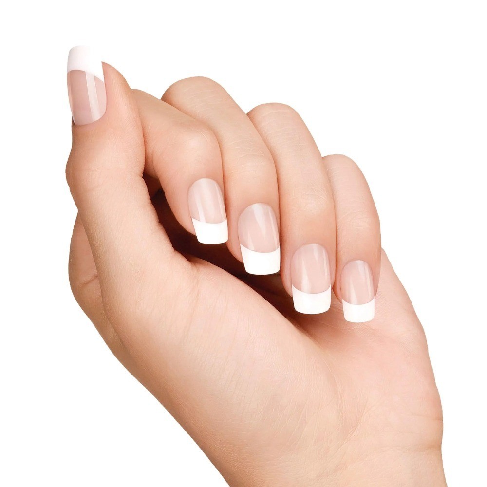 French Medium Square Oval Press on Nails with Glue, White, 28