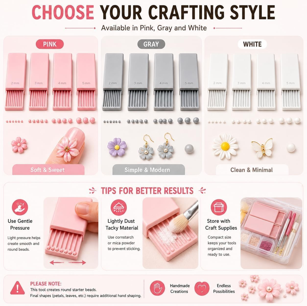 3D Print Clay Gel Ball Maker Tool, Nail Art Bead Roller for 3D Gel Flowers