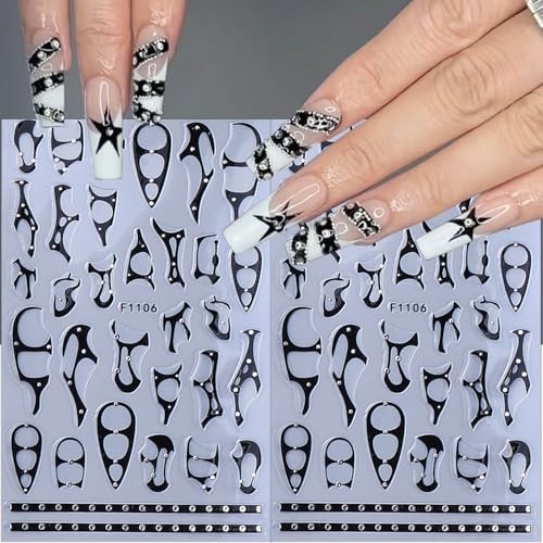 8 Sheets Goth Nail Stickers for Nail Art 3D Punk Style Black Belt Nail Goth-8
