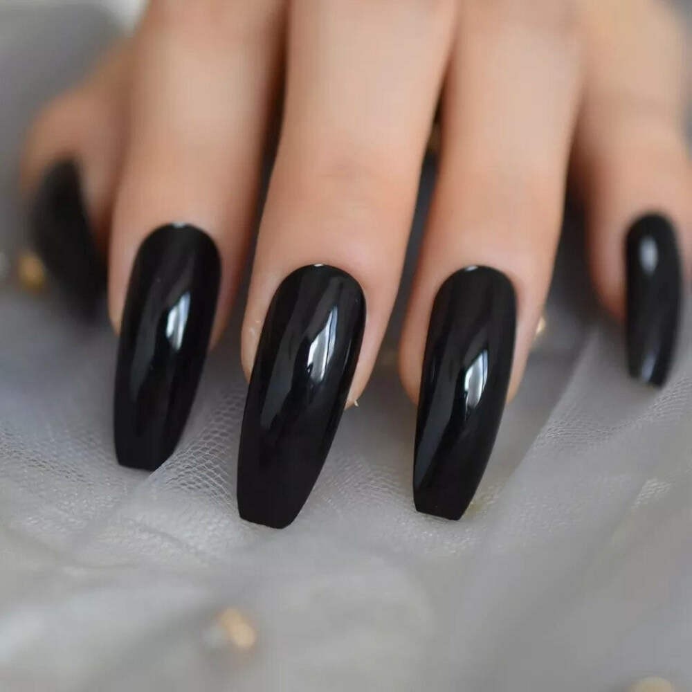 Black Square Coffin Ballerina Extra Long Fake Acrylic False Tips Press On Nails