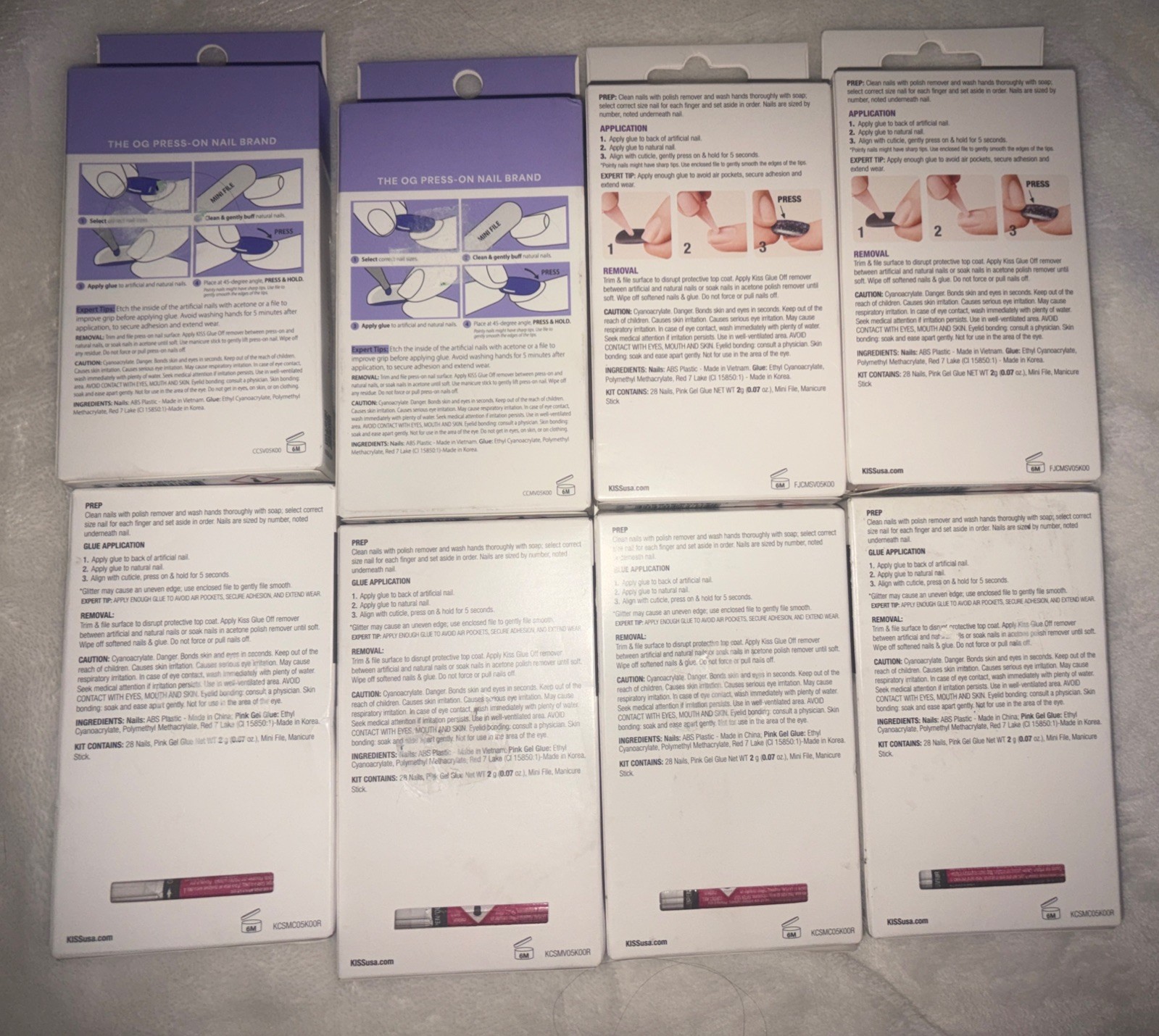 Lot Of 8 Packs KISS Gel Fantasy, Classy, Core Color 1 Small 7 Medium New