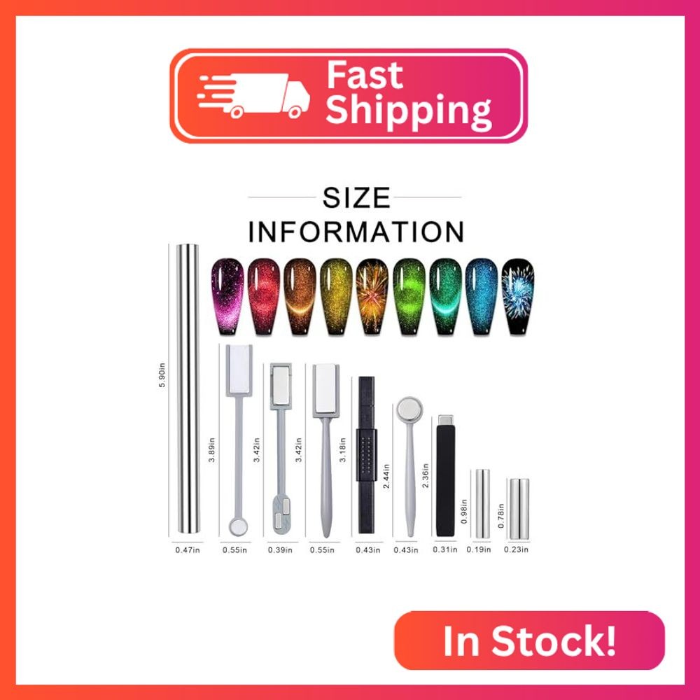 YECIRALA 9PCS Mix-Style Cat Eye Nail Magnet For Nails Cylinder Cat Eye Magnet Fo