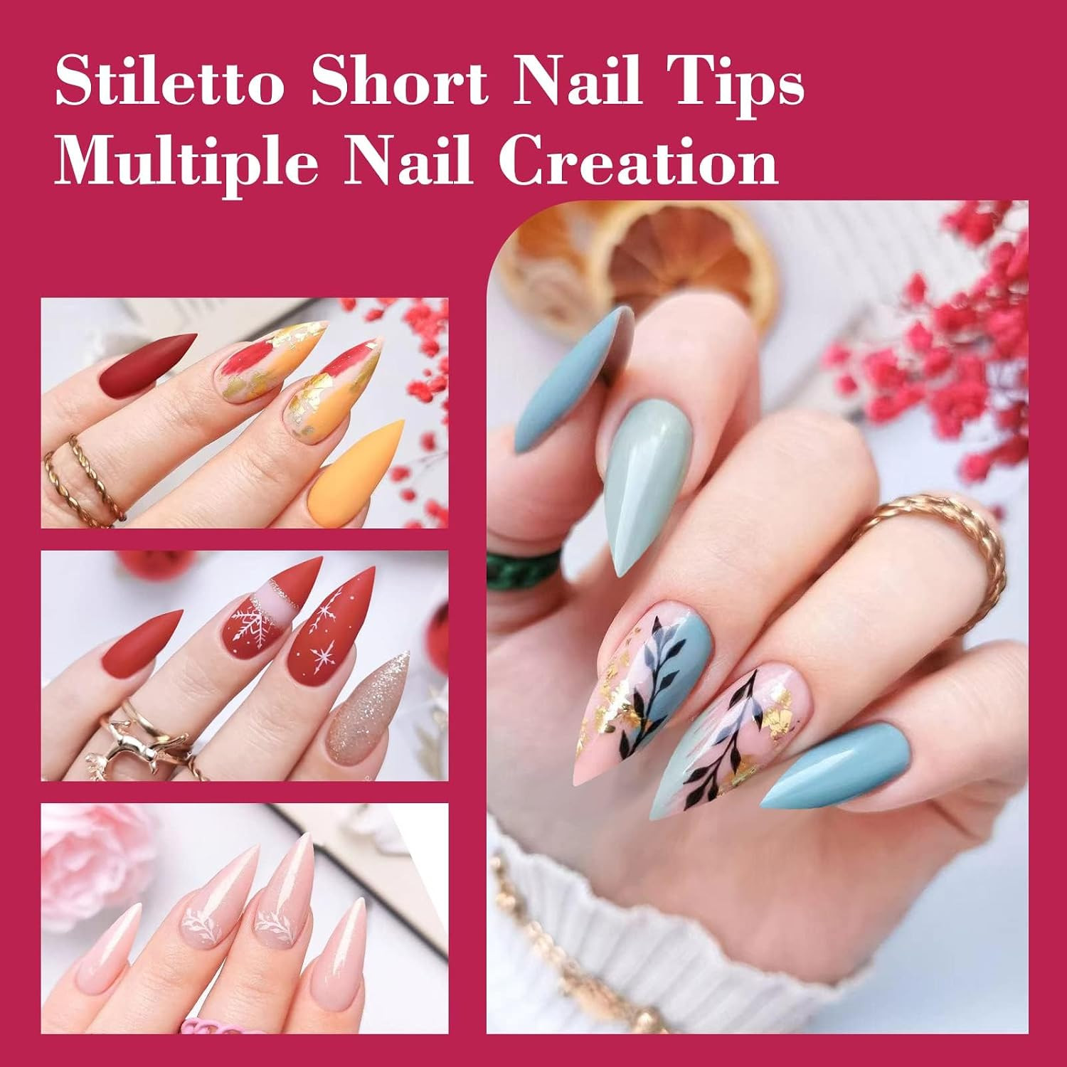 600PCS Short Stiletto Nail Tips for Acrylic Nails Professional, Extra Short Clea