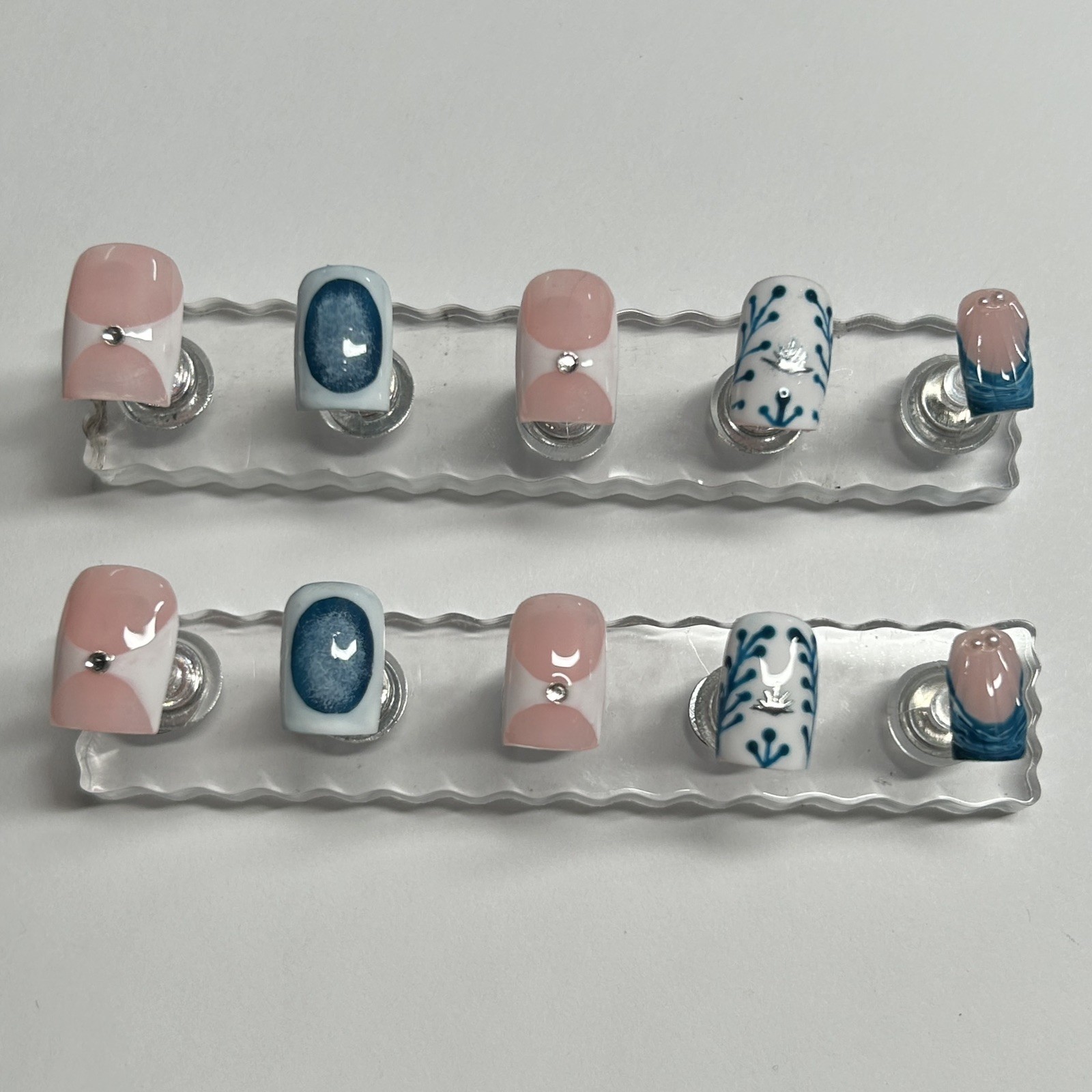 Blue Press-On Nails Short Square Mexico Beach Inspired