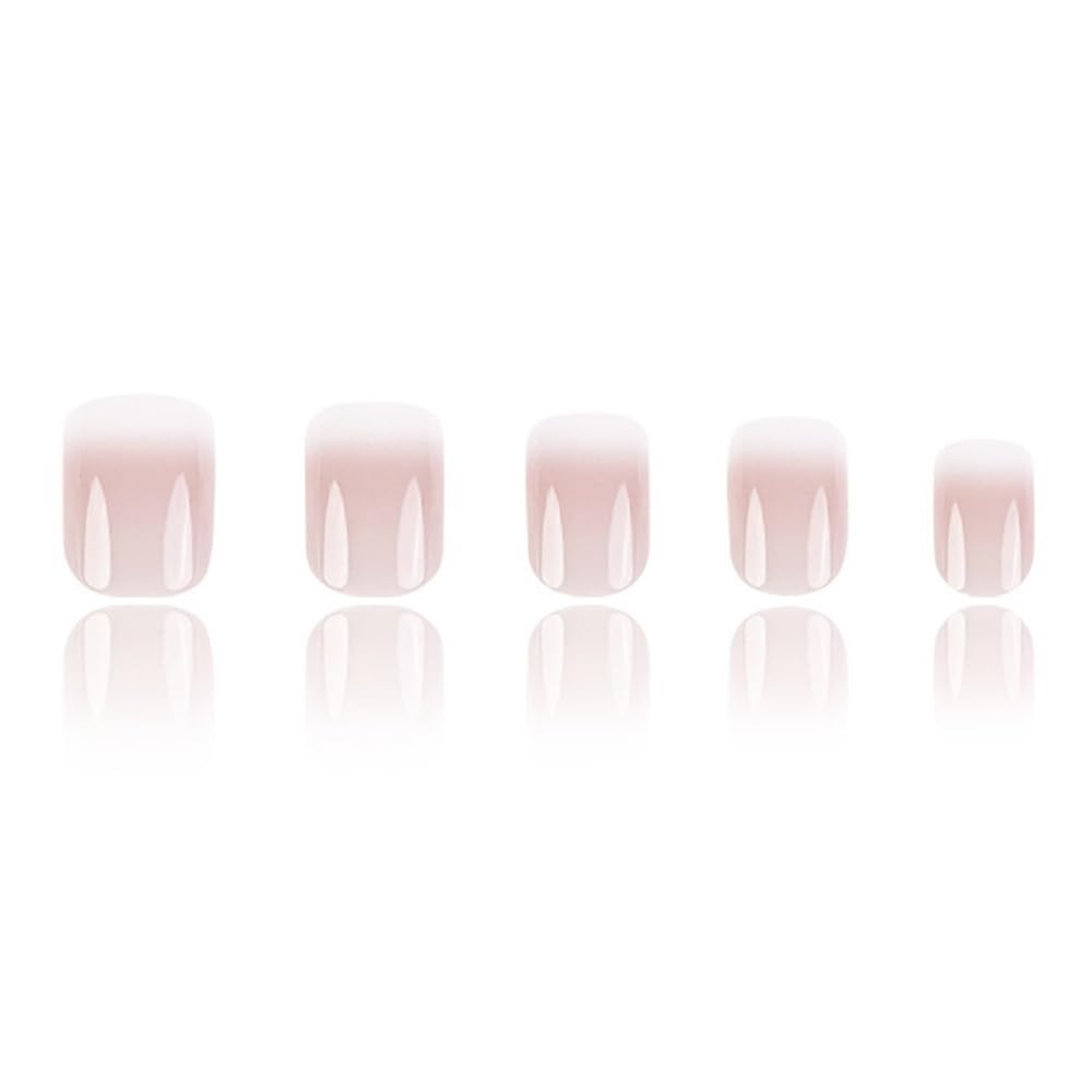 French Tip Press on Nails Short Square Fake Nails Pink White Gradient style1