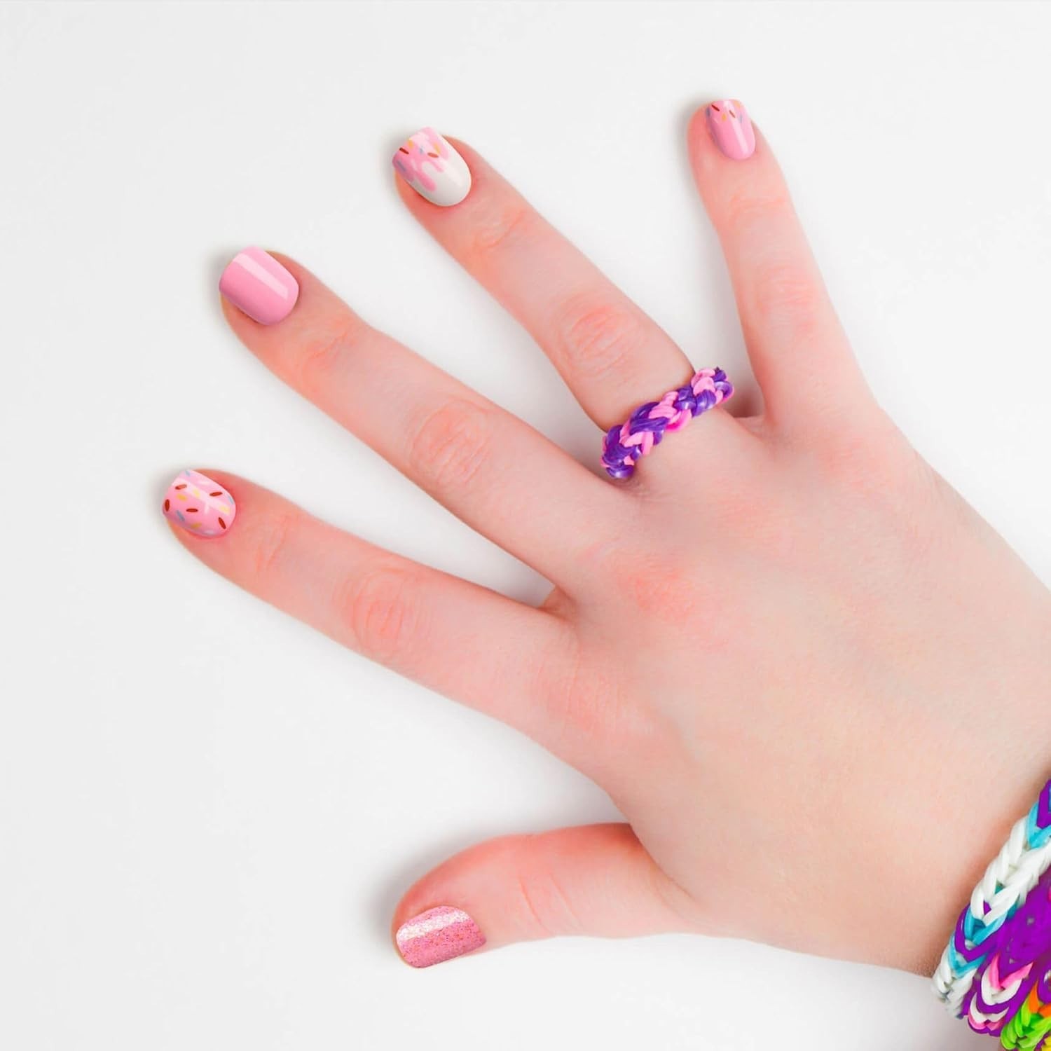 Festive Squoval Press-On Nails for Kids – 20 Easy Application Glitter Tips