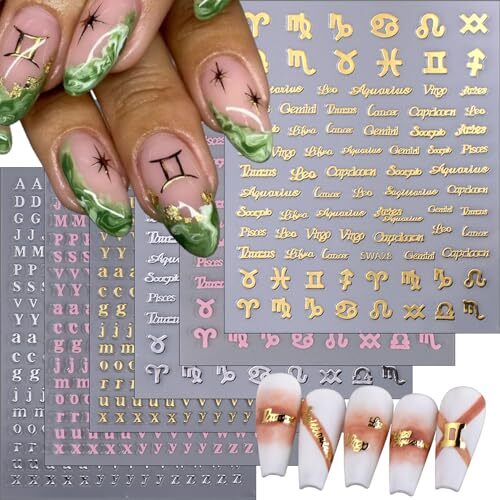 6 Sheets Letter Nail Art Stickers Decals Zodiac Stickers for Nail Art 3D Self
