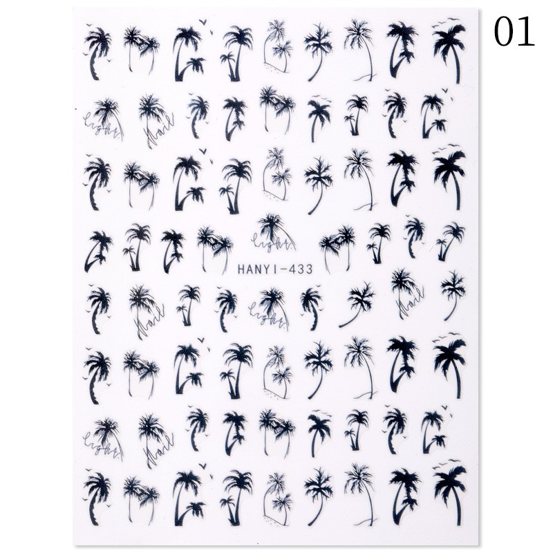 3D Nail Art Stickers Coconut Tree Sunflower Leopard Butterfly Flower Decals DIY