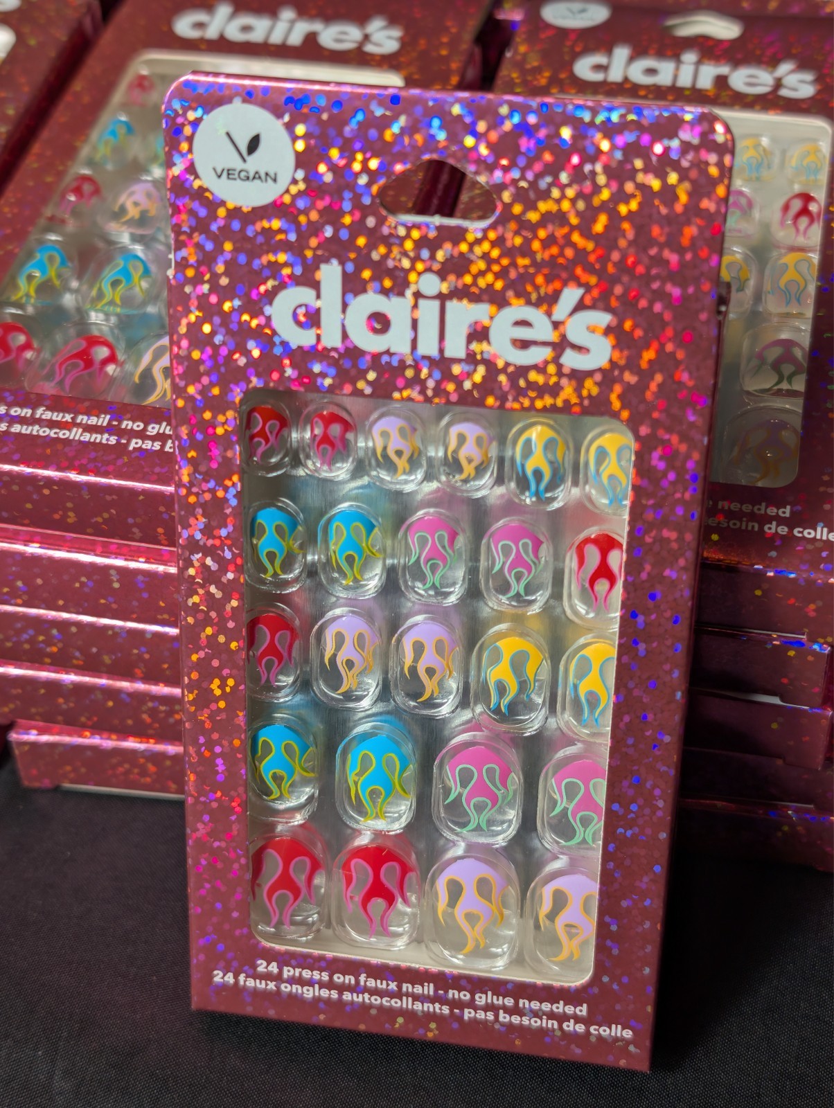 BULK (50) Claire’s Vegan 24‑Pack Press‑On Faux Nails Rainbow Hotrod Flames