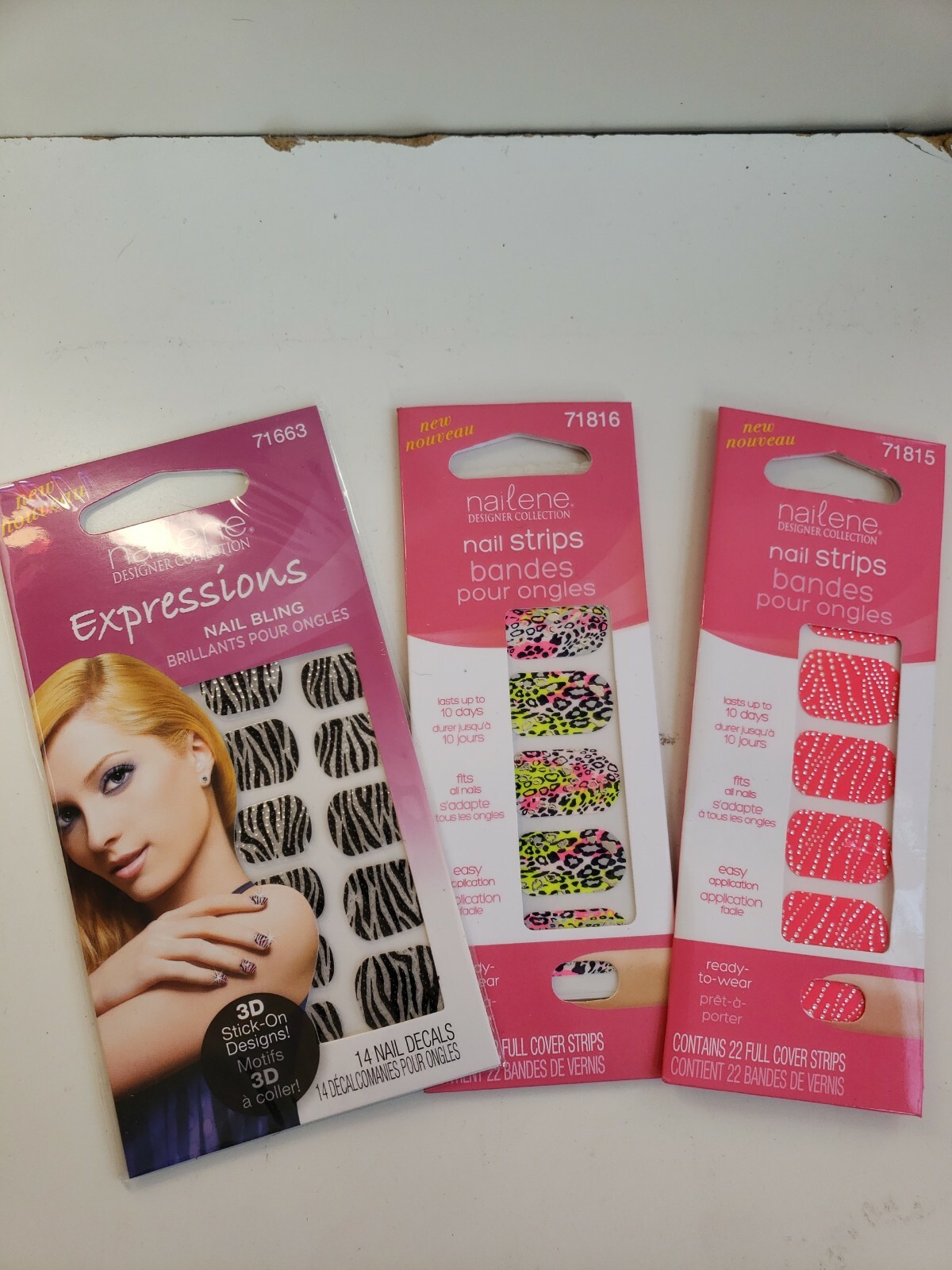 3X Nailene Expressions 14pc NAIL BLING Art Decals 3D Stick-On 71663 ZEBRA Animal
