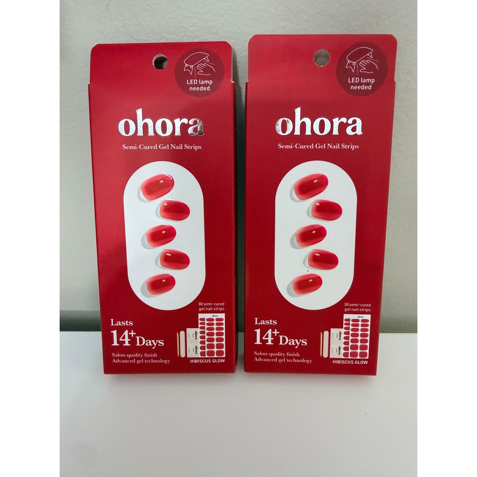 ohora Semi-Cured Gel Nail Strips Women 30pc x2 Hibiscus Glow Red Ombre NWT