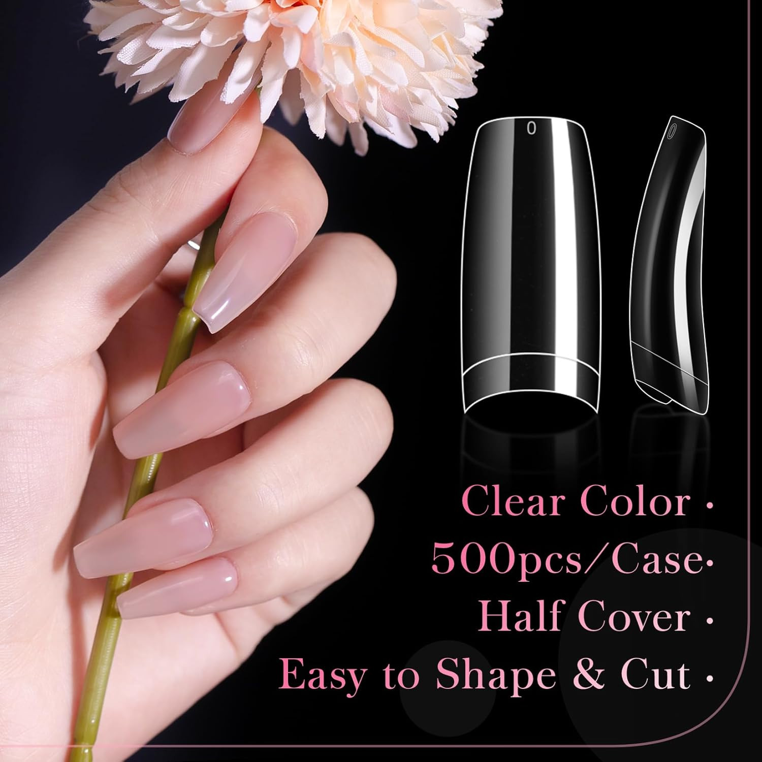 Krofaue 500PCS Clear False Nails Tips – Half Cover Lady French Style Acrylic Art