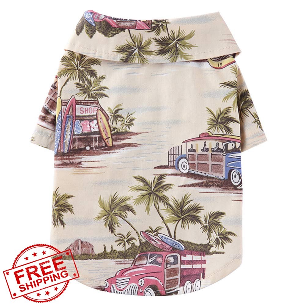 Tangpan Hawaiian Beach Coconut Tree Print Dog Shirt Summer Camp Shirt Clothes…