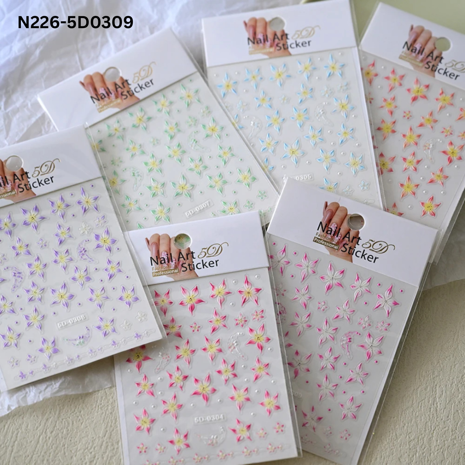 5D Acrylic Embossed Nail Art Stickers – Colorful Flower & Petal Designs – Ultra