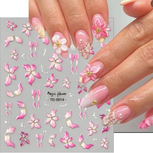 2Pcs Flower Nail Stickers 5D Embossed Lily Spring Flower Nail Stickers Style 3