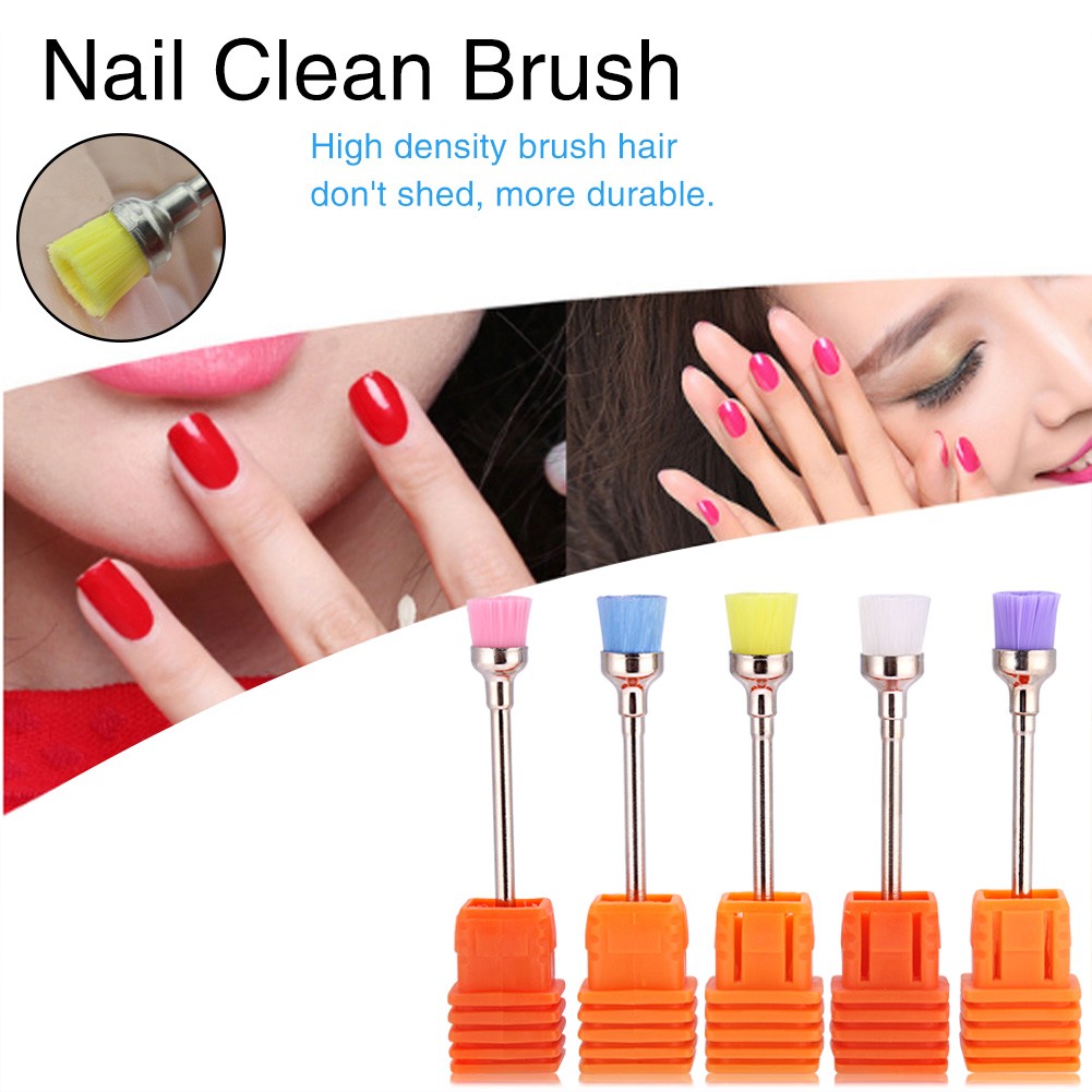 5pcs Nail Polish Grind Drill Clean Brush Head For Electric Nail Drill Machine