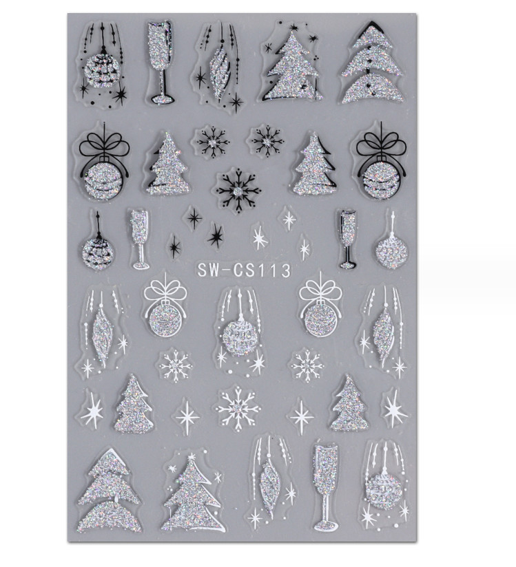 3D Glitter Christmas Snowflake French Feather Nail Art Sticker Manicure DIY NH22