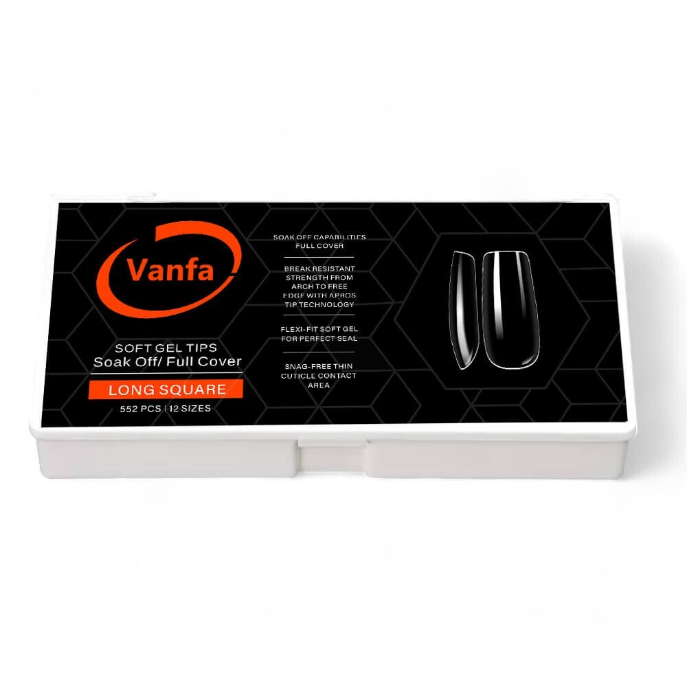 Vanfa Soft Gel Tip for Nail Extensions, Gel X Tips (Long Square)