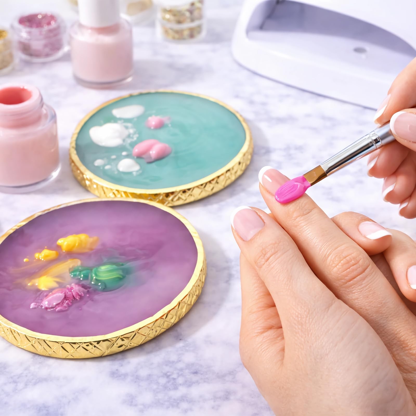 JEONEKID Green+Purple Nail Art Palette Gold Edge