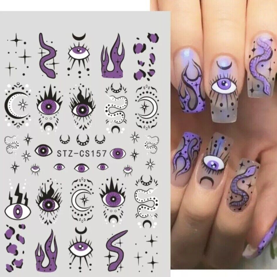 Nail Art Stickers Halloween Third Eye Gothic Goth Boho Eye Crescent Star NS39