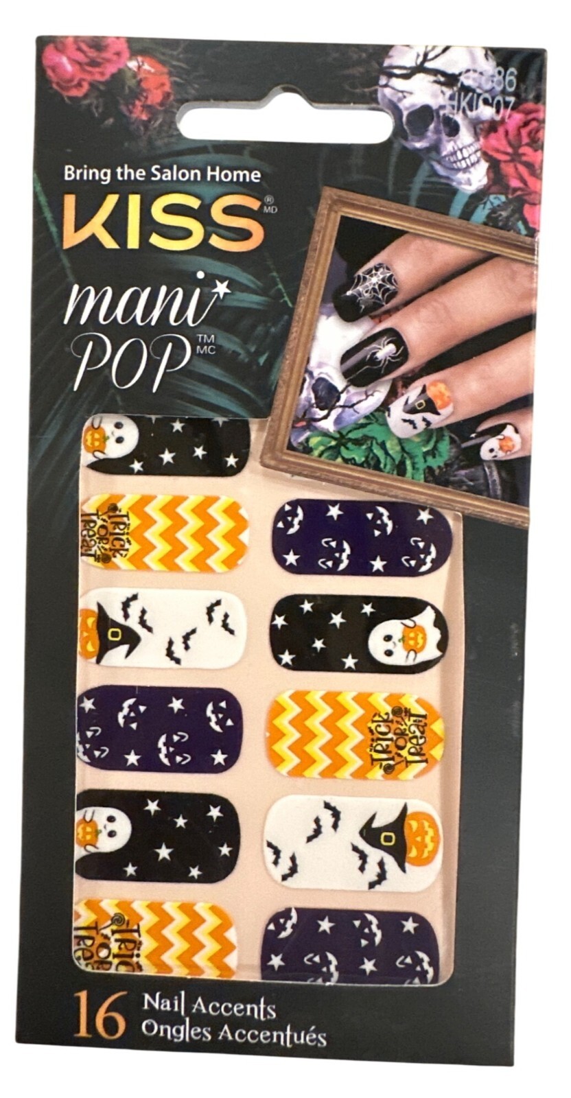 Kiss Mani Pop 16 Nail Stickers White+Blue+Orange+Black Halloween Nail Accents
