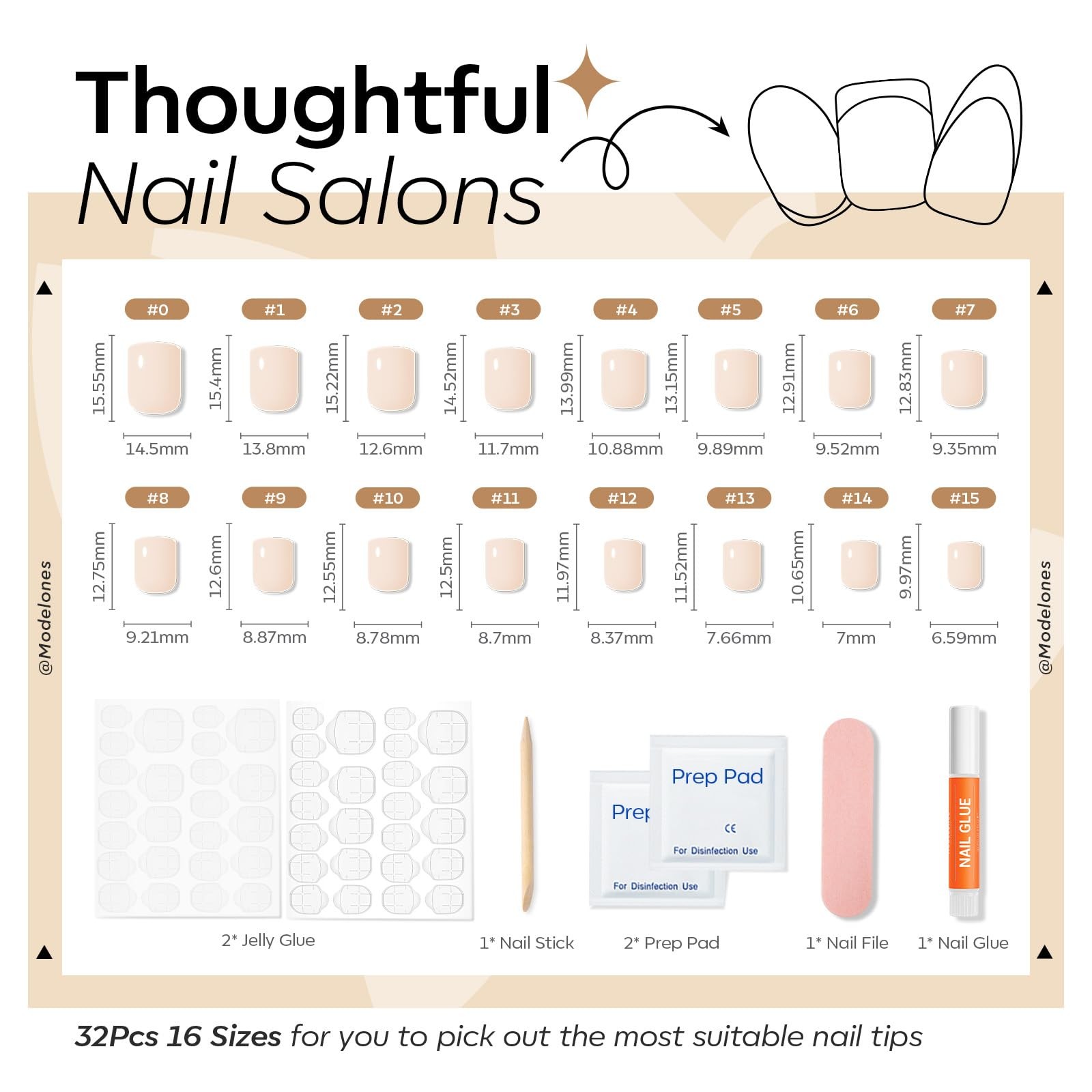 Modelones Extra Short Press on Nails, Milky White Squoval short,