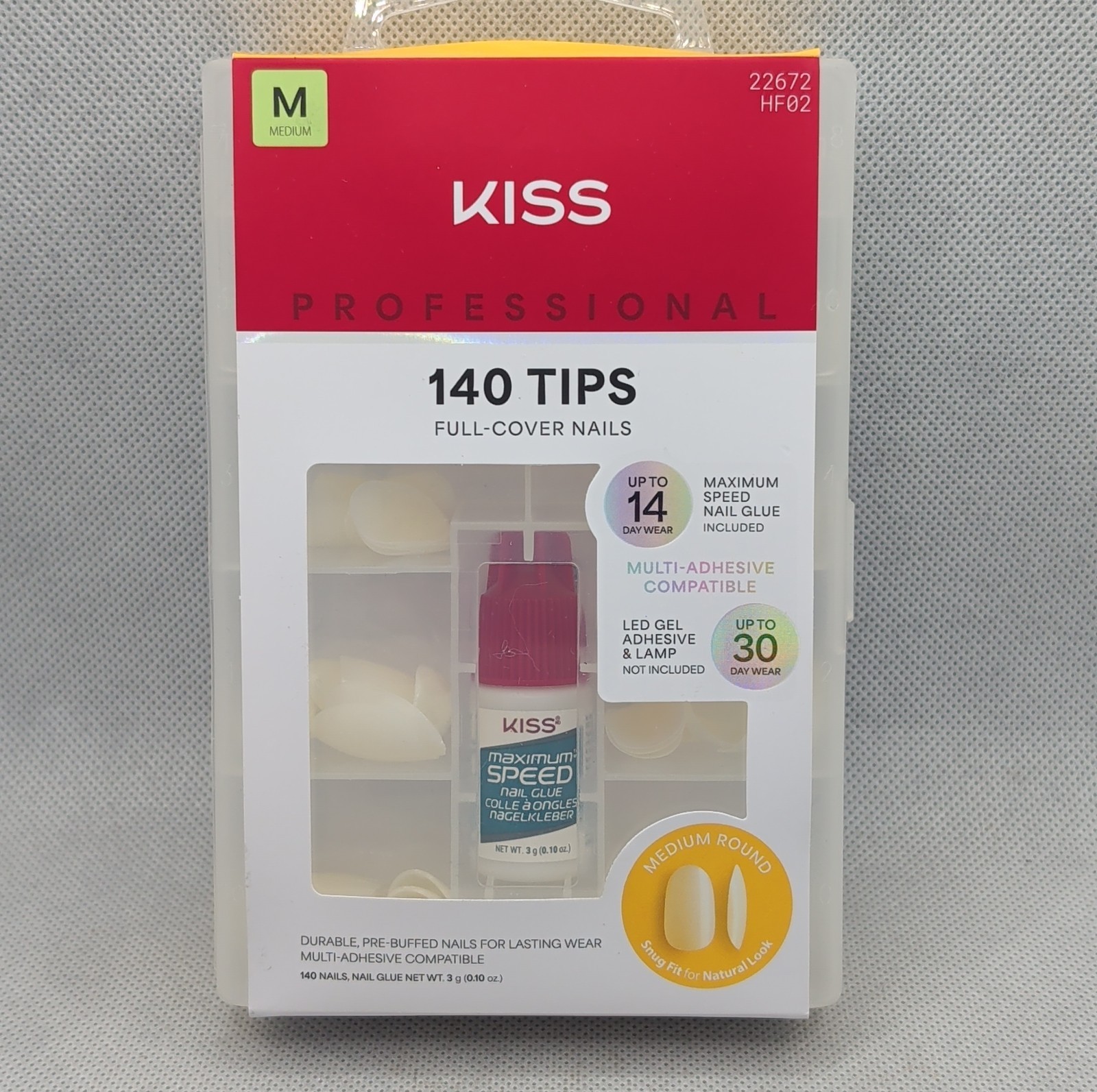 Kiss 140 Tips Full Cover Medium Round Nails With Nail Glue