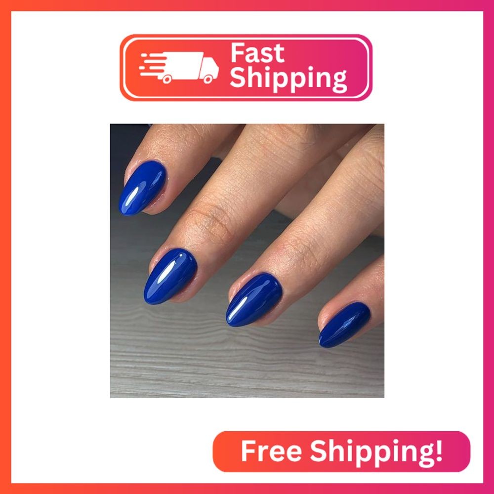 KQueenest Upgrade Thick Acrylic Press on Nails Short Oval, Royal Blue Fake Nails