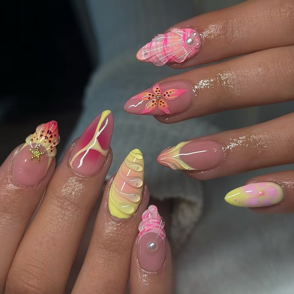 Square Shape Spring Bloom High-Quality Nail Art, 24pcs, Detachable